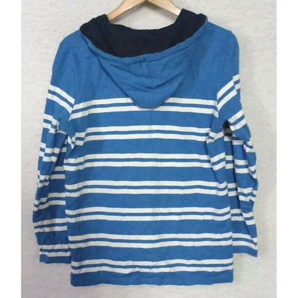 L.L. Bean Womens Hoodie Blue Striped Henley Pullover Sweatshirt Women's Size L - Picture 8 of 10